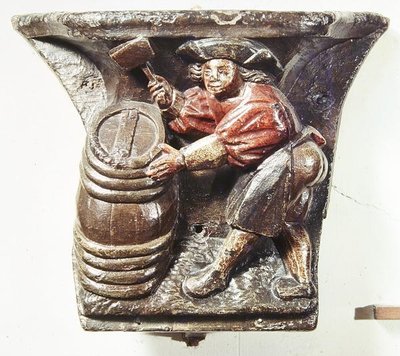 Misericord from a Choir Stall Depicting a Man Hammering a Barrel, from the Church of Saint-Etienne des Tonneliers, Rouen by French School